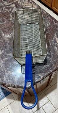 Winco FB-20 Rectangular Commercial Deep Fryer Basket with Blue Handle